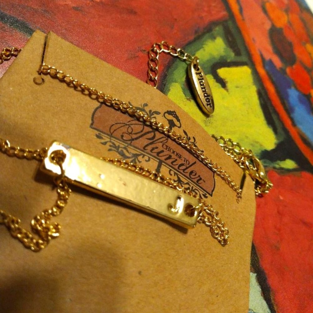 Plunder Design Gold Bar Initial "J" Necklace